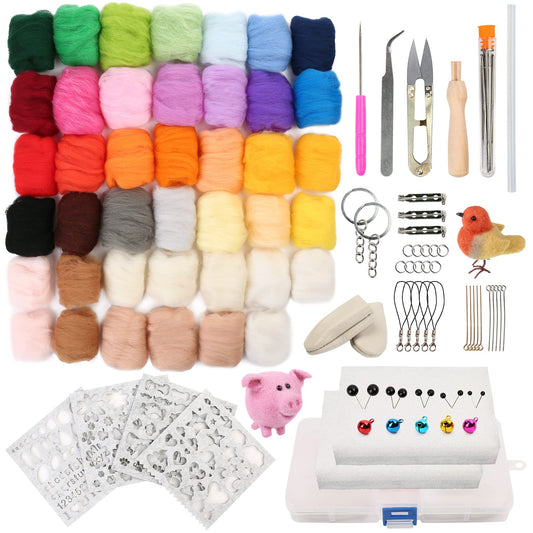 LotFancy Needle Felting Kit, 116PCS Wool Felting Starter Kit for Beginners, Wool Roving 33 Colors Set, Needle Felt Tools Supplies for DIY Craft Animal Home Decoration
