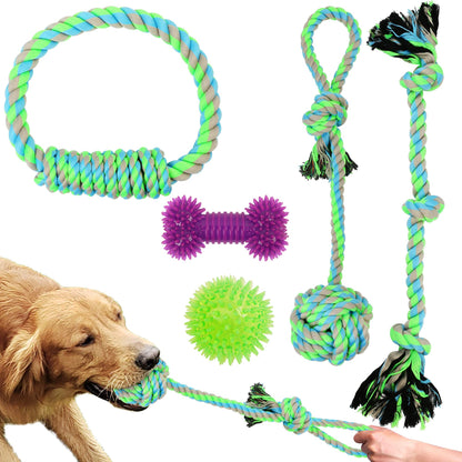 Prime Pets Dog Rope Toys for Medium to Large Dogs, Pack of 5, Tough Teething Chew Toys for Aggressive Chewers, Interactive Durable Tug of War Dog Toys Assortment