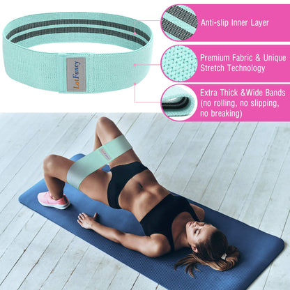 LotFancy Hip Resistance Bands, Pack of 3, Loop Booty Bands for Women Leg and Butt, Non-Slip Circles Glutes Fabric Exercise Bands for Fitness, Workout, Squat - Green, Pink, Purple