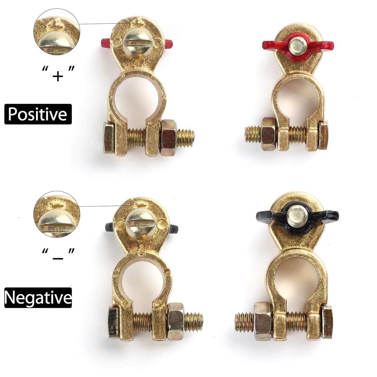 LotFancy Brass Battery Terminal Connectors with Wing Nut, 2Pcs Positive & Negative Marine Battery Terminal Clamps for Boat Car Truck Van RV, Corrosion Resistant, Max Current 300A