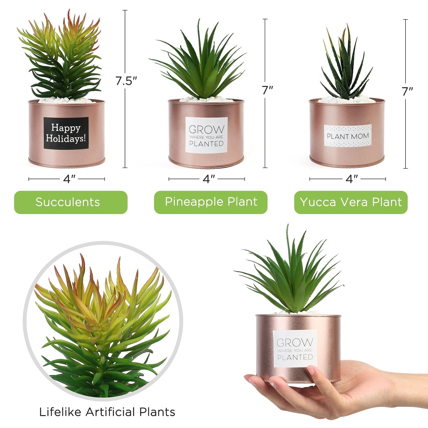 LotFancy Artificial Plant, 3Pack 8" Faux Succulent Plants for Office Home Décor