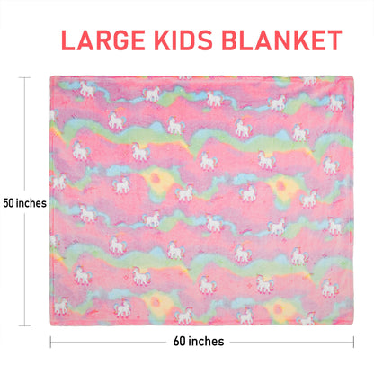 LotFancy Glow in The Dark Blanket, Unicorns Gifts for Girls Boys, Soft Luminous Kids Blankets for Birthday, 60 x 50in