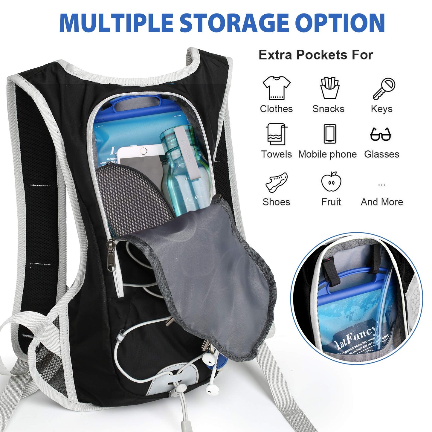 LotFancy Hydration Backpack with 2L Bladder (BPA Free), Leakproof Camel Backpack for Running Cycling Hiking Climbing Race Festival Skiing Walking, Water Hydration Pack for Women Men Kids
