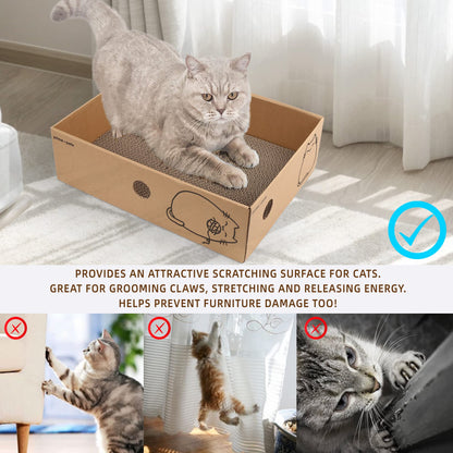 Prime Pets Wide Cat Scratch Pad with Box, 5 Pack, XL, Reversible Scratcher Cardboard for Indoor Cats, 17x13x5'' Kitty Bed Scratching Board, Convenient Replacement Hole Design