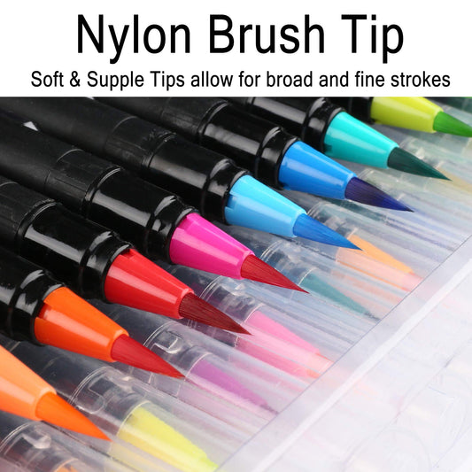 LotFancy Watercolor Brush Pens, Set of 28 Colors Watercolor Markers and 2 Refillable Water Pens, Flexible Real Brush Tips, Paint Pens for Coloring, Calligraphy, Doodling, Drawing