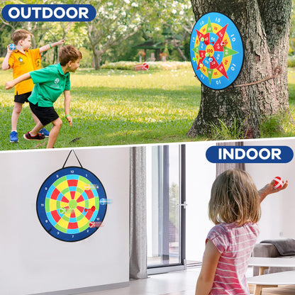 LotFancy Dart Board for Kids, 26" Double Sided Dart Board Game with 16 Sticky Balls 4 Darts 2 Hooks, Indoor Outdoor Sports Party Games Toys, Gifts for 3 4 5 6 7 8 9 10 11 12 Year Old Boys Girls