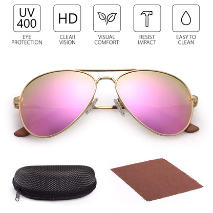 LotFancy Small Face Polarized Aviator Sunglasses Eyewear for Women with Hard Case, UV 400 Protection, 58MM