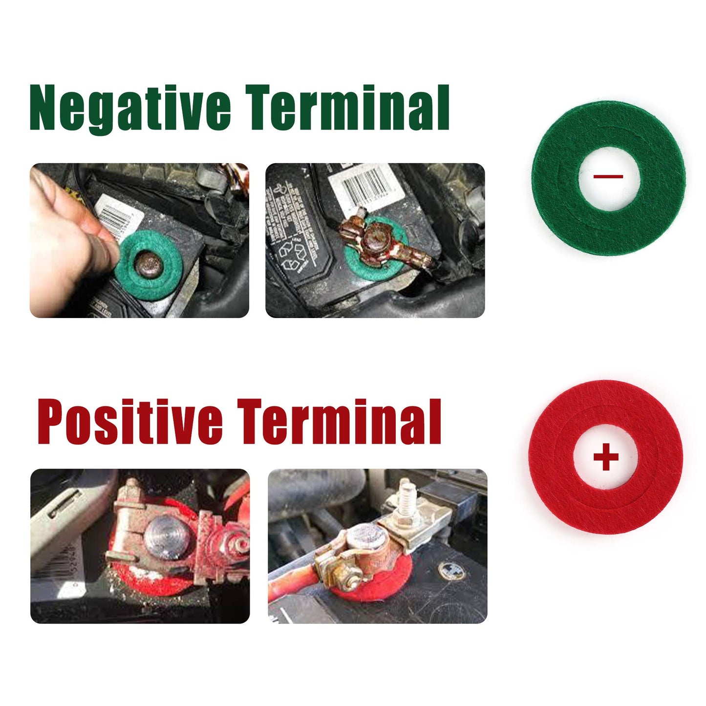 Battery Terminal Cleaners (2 pcs), Plus 12 pcs Battery Terminal Anti-Corrosion Fiber Washers (6 Red & 6 Green) for Car Marine Battery