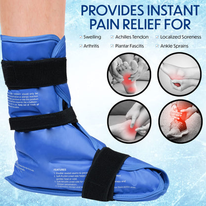 MEDLOT Foot Ankle Ice Pack Wrap, Hot Cold Therapy, Large Reusable Gel Ice Pack for Achilles Tendonitis Relief, Plantar Fasciitis, Injuries, Heel Pain, Plush Lining, with Strap, Mother's Day Gift