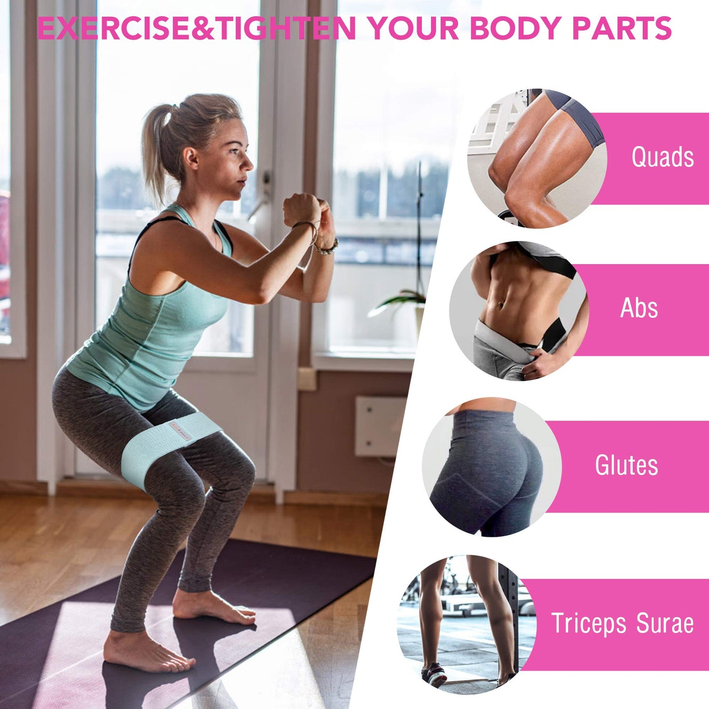 LotFancy Hip Resistance Bands, Pack of 3, Loop Booty Bands for Women Leg and Butt, Non-Slip Circles Glutes Fabric Exercise Bands for Fitness, Workout, Squat - Green, Pink, Purple