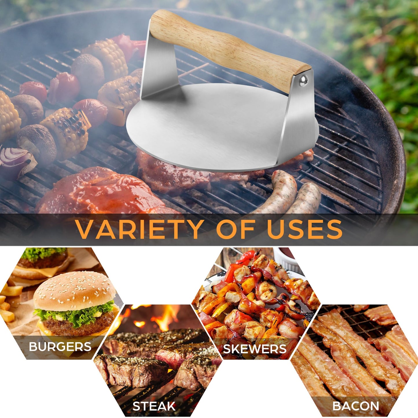 LotFancy Burger Press, 6" Stainless Steel Burger Smasher for Griddle, Bbq, Cookouts, Round