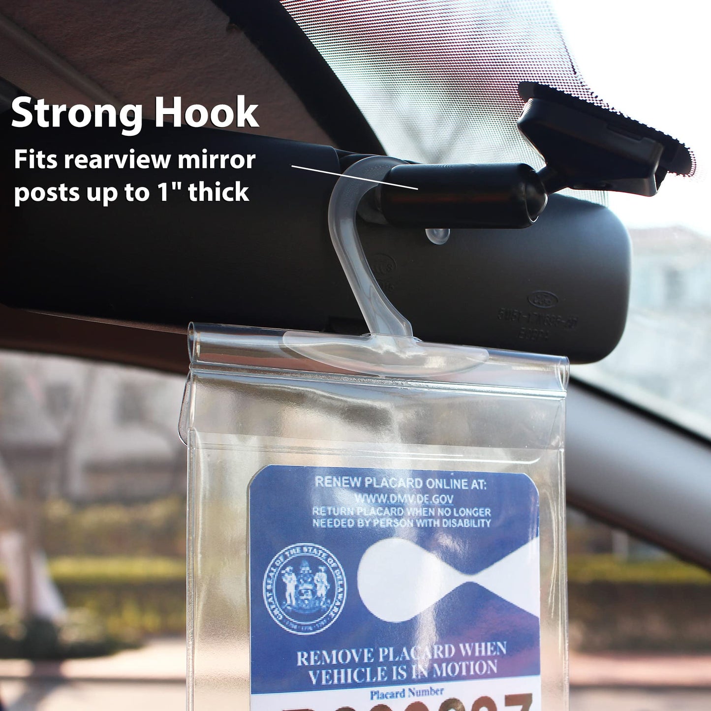 LotFancy Handicap Placard Holder- 10.6" x 5", Ultra Transparent Disabled Parking Placard Protector Hanger Sleeve - Pack of 2, with Plastic Large Hanger