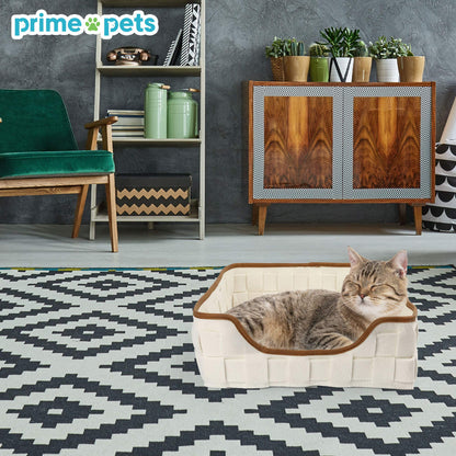 Prime Pets 16 inch Cat Bed for Indoor Cats, Wool Felt Cat Cave with Reversible Mat, Sleeping Bed for Small Breed Pets Dogs Animals