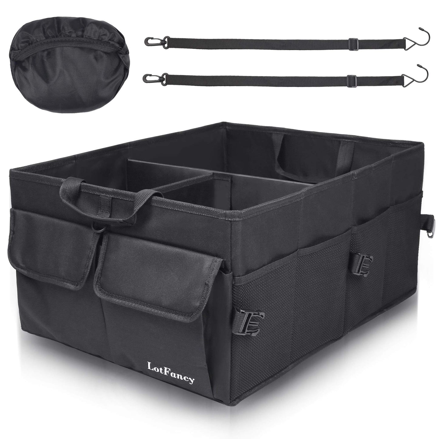 LotFancy Car Trunk Organizer and Storage, Durable Collapsible SUV Cargo Organizer with 2 Straps for Van, Truck, Vehicle, Large Capacity, Non-Slip