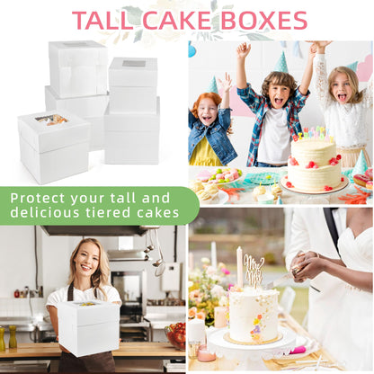 LotFancy Tall Cake Boxes for Tier Cakes, 3 Sizes 12Pcs 12 x12 x 12, 10 x10 x 10 and 8 x 8 x 8 Inch Cake Boxes with Window, White Bakery Boxes, Cardboard Cake Containers for Wedding Birthday