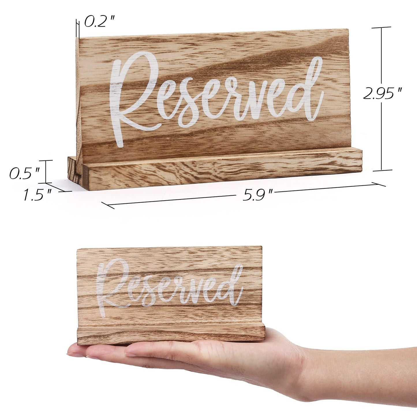 LotFancy Wood Reserved Signs for Tables, 6 Pack Rustic Tabletop Sign with Base Holders for Wedding, Church Pews, Restaurant, Party Event, Brown