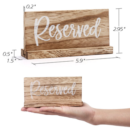 LotFancy Wood Reserved Signs for Tables, 6 Pack Rustic Tabletop Sign with Base Holders for Wedding, Church Pews, Restaurant, Party Event, Brown