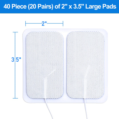 LotFancy TENS Unit Replacement Pads, 40Pcs 2" x 3.5" ReusableTENS Unit Pads, Large Size Rectangular Electrodes Pads for Electrotherapy EMS Massager