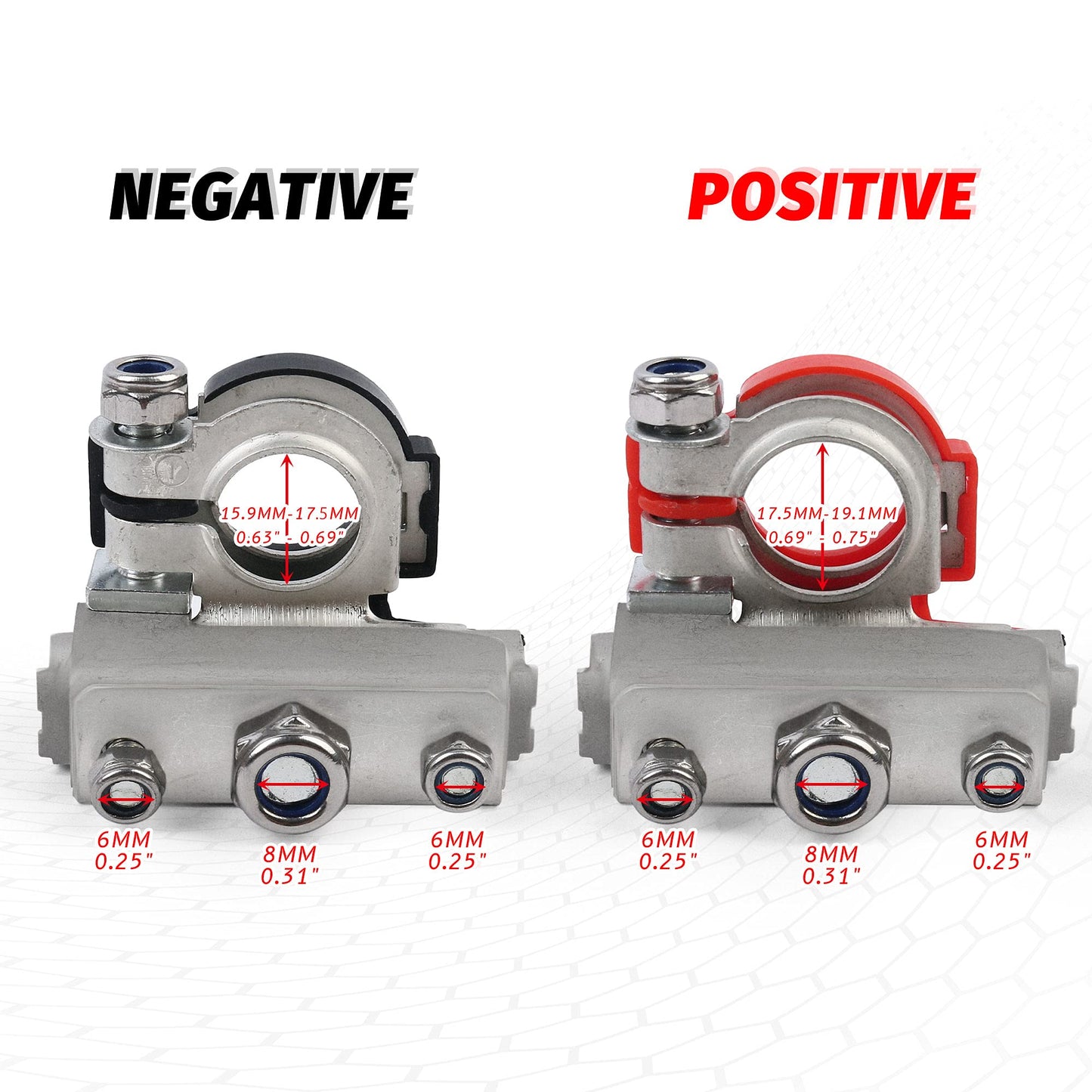 LotFancy Battery Terminal Connectors, Top Post Battery Terminals with Protective Covers, 3 Way Posts, Positive Negative for Auto Car Van Boat