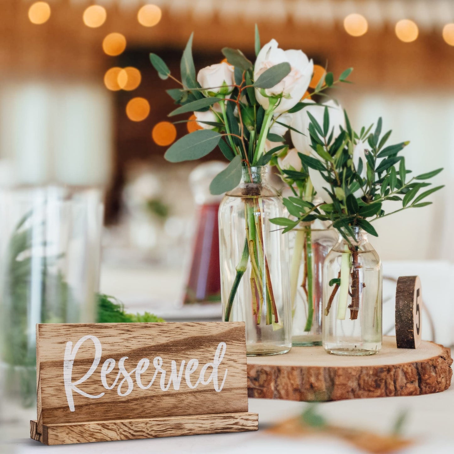 LotFancy Wood Reserved Signs for Tables, 6 Pack Rustic Tabletop Sign with Base Holders for Wedding, Church Pews, Restaurant, Party Event, Brown