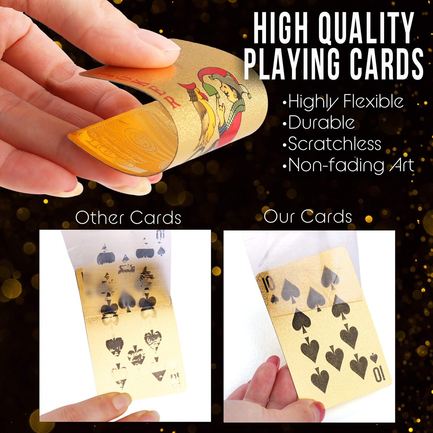 24K Gold Foil Playing Cards, 2 Decks of Cards with Boxes, Waterproof Plastic, Bridge Size Standard Index, for Cards Games, Magic Props