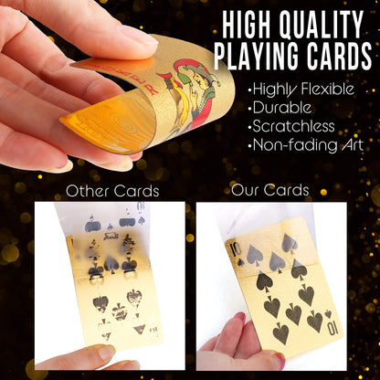 24K Gold Foil Playing Cards, 2 Decks of Cards with Boxes, Waterproof Plastic, Bridge Size Standard Index, for Cards Games, Magic Props