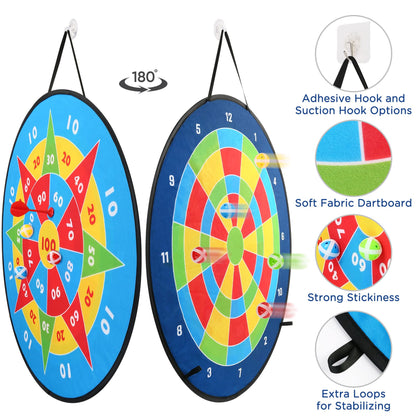 LotFancy Dart Board for Kids, 26" Double Sided Dart Board Game with 16 Sticky Balls 4 Darts 2 Hooks, Indoor Outdoor Sports Party Games Toys, Gifts for 3 4 5 6 7 8 9 10 11 12 Year Old Boys Girls