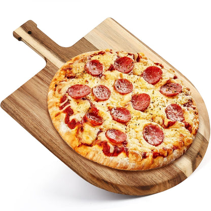 LotFancy Pizza Peel 12 inch, Acacia Wood Pizza Spatula Paddle, Pizza Cutting Board with Handle, 17”L x 12”W, Tapered Serving Tray for Charcuterie Cheese