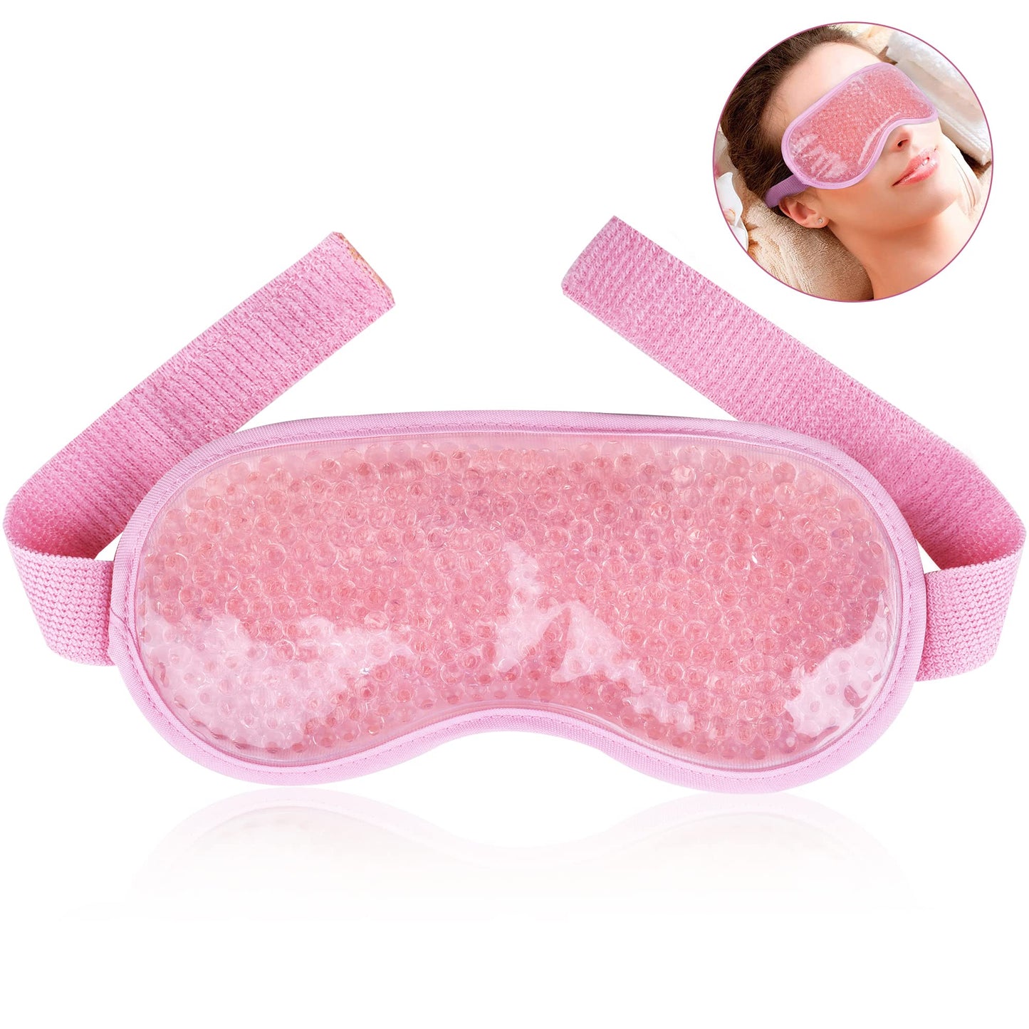 LotFancy Gel Eye Mask, Reusable Beads Ice Pack, Hot Cold Therapy for Puffy Eyes, Dark Circles, Migraines, Headache Pain Relief, Adjustable Strap, Soft Fabric Backing