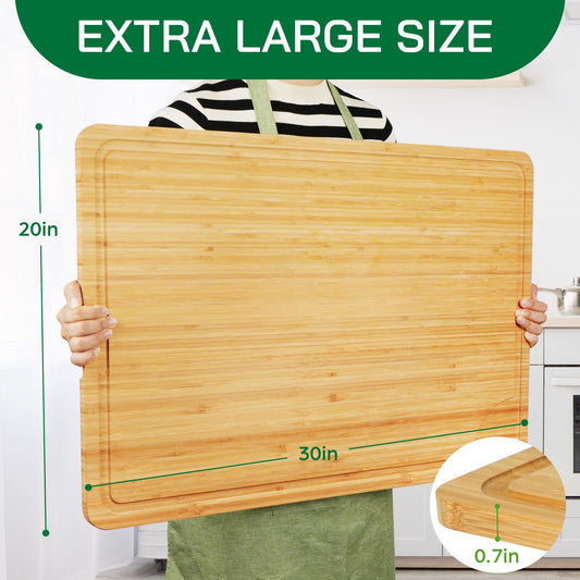 LotFancy Extra Large Bamboo Cutting Board, 30 x 20 Inch, Stove Top Cover Noodle Board, Wood Chopping Board for Kitchen with Juice Groove and Handle, Turkey Carving Board, Charcuterie Board