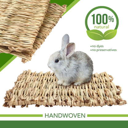 Prime Pets Grass Mat for Rabbits Bunny, 3 Pack, Woven Hay Mat for Small Animals, Natural Straw Bedding Resting Cage Mat for Guinea Pig Parrot Chinchilla Hamster Rat