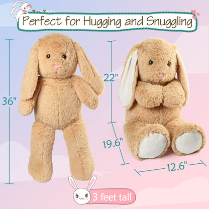 BenBen Bunny Stuffed Animal 3FT, Jumbo Soft Rabbit Plush Toy, Lop-Eared Brown Bunny Plushie (36 inches Tall)