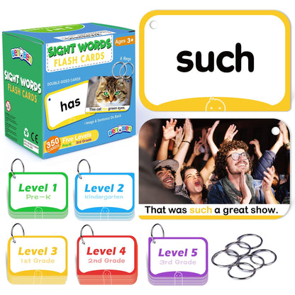 BenBen Sight Words Flash Cards, 350 Dolch & Fry High Frequency Site Words for Pre-K, Kindergarten, 1st Grade, 2nd Grade, 3rd Grade, Educational Learning Cards Homeschool Supplies for Ages 3-9 PMT