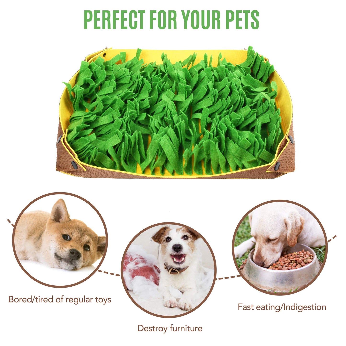 Prime Pets Snuffle Mat for Dogs - Pet Interactive Nosework Feeding Mat for Indoor & Outdoor - Anti-Slip Washable Activity Pad for Boredom, Foraging Skills Training