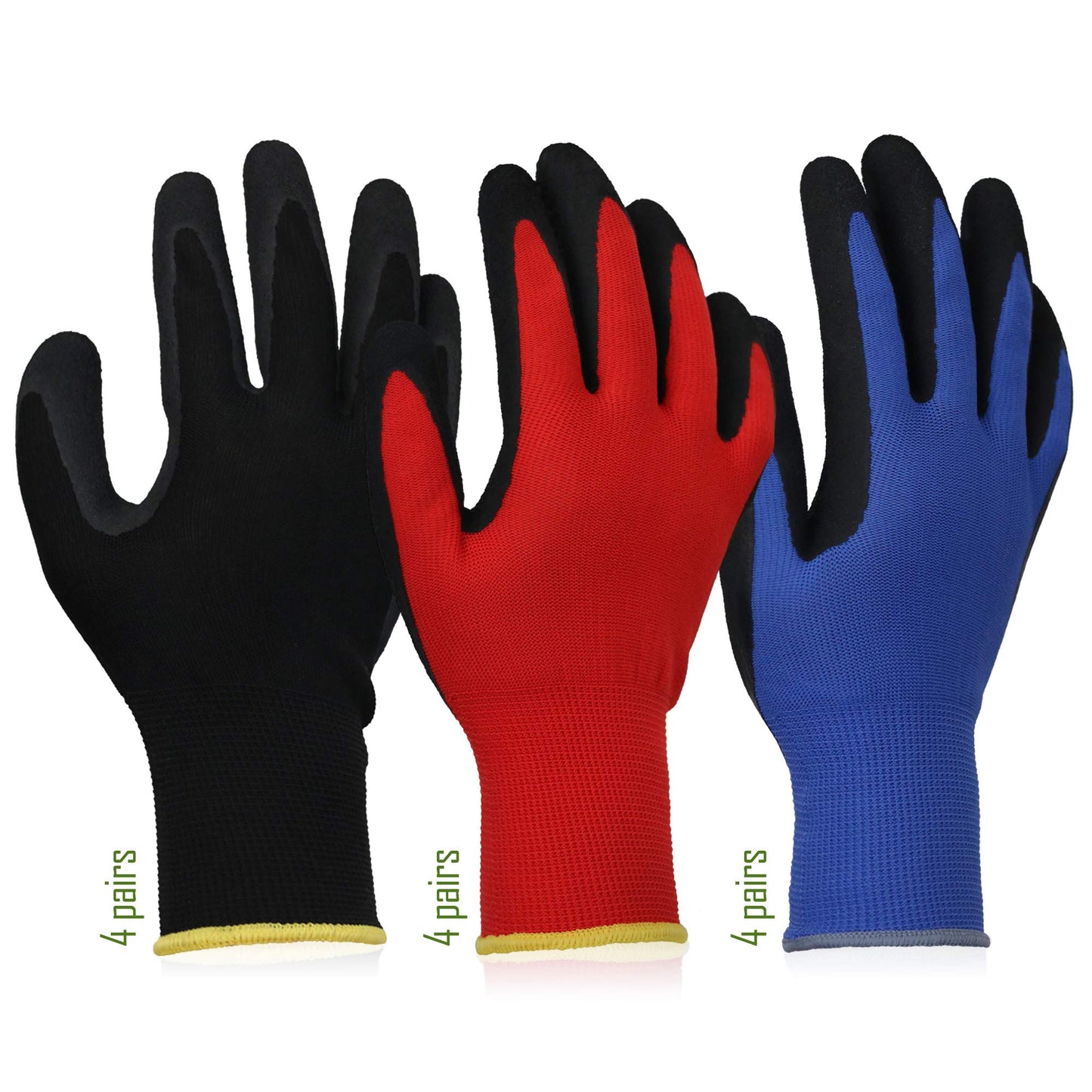 Working Gardening Gloves for Men and Women, 12 Pair, Foam Latex Coated