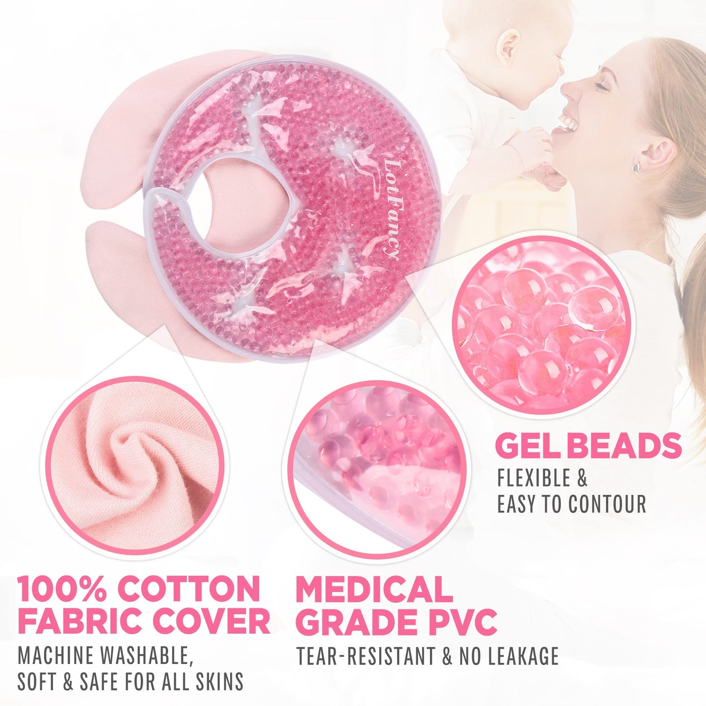 LotFancy Breast Ice Packs, 2 Hot Cold Breast Therapy Packs and 2 Covers, Breastfeeding Essentials, Gel Nursing Pad for Engorgement, Plugged Ducts, Mastitis, Warm Compress for Pumping