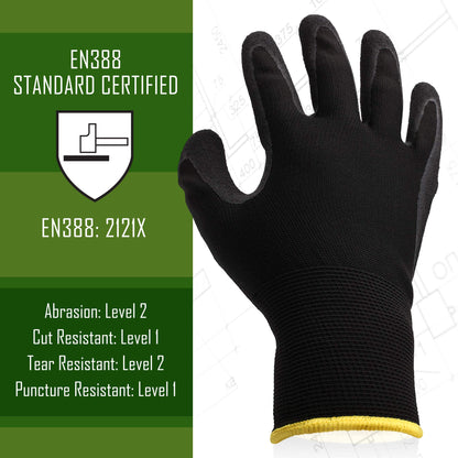 Working Gardening Gloves for Men and Women, 12 Pair, Foam Latex Coated