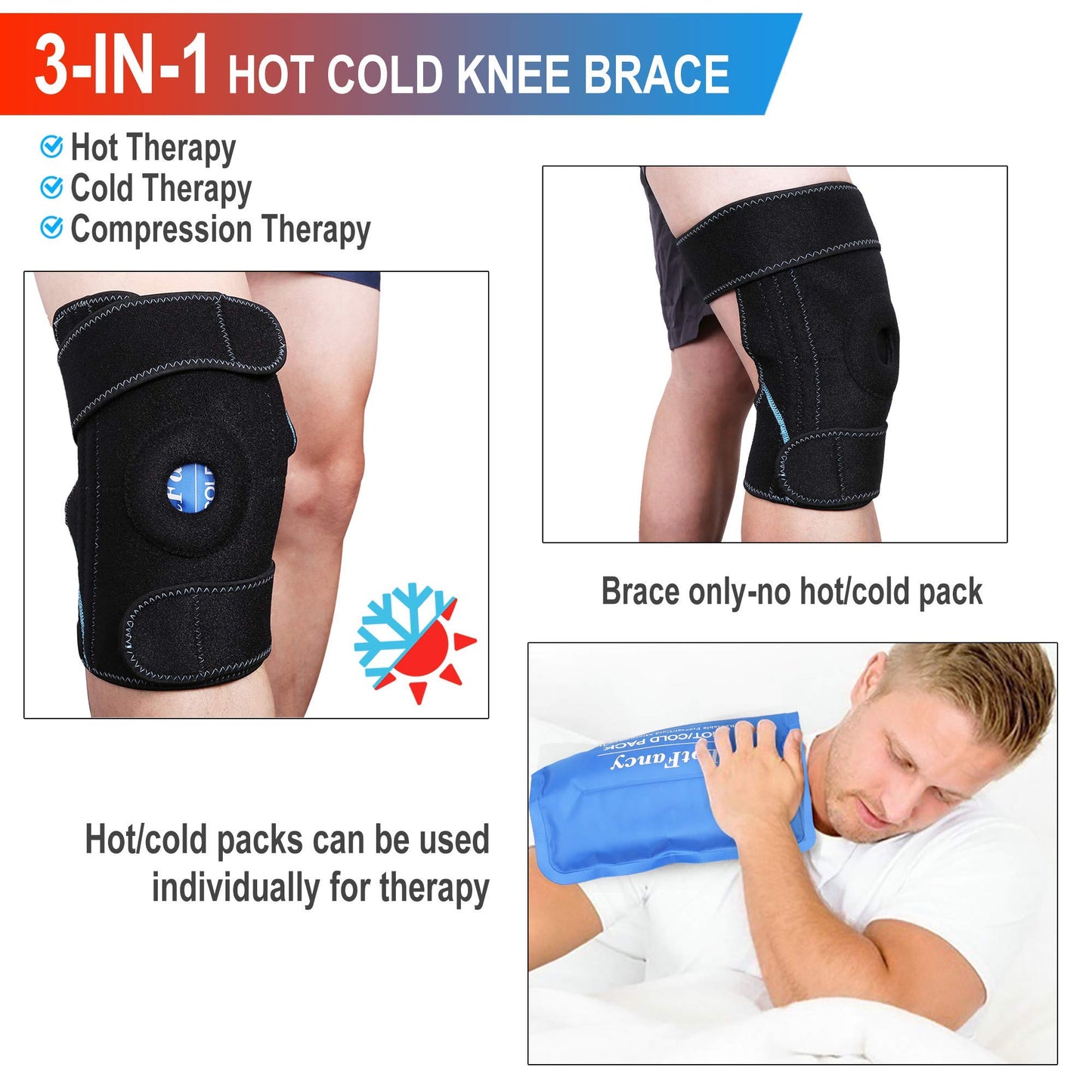 LotFancy Knee Ice Pack Wrap, Hot Cold Therapy Pack, with Knee Brace Support for ACL, Meniscus Tear, Orthopedic Injuries, Bursitis, Pain Relief, Arthritis, Tendonitis and Recovery