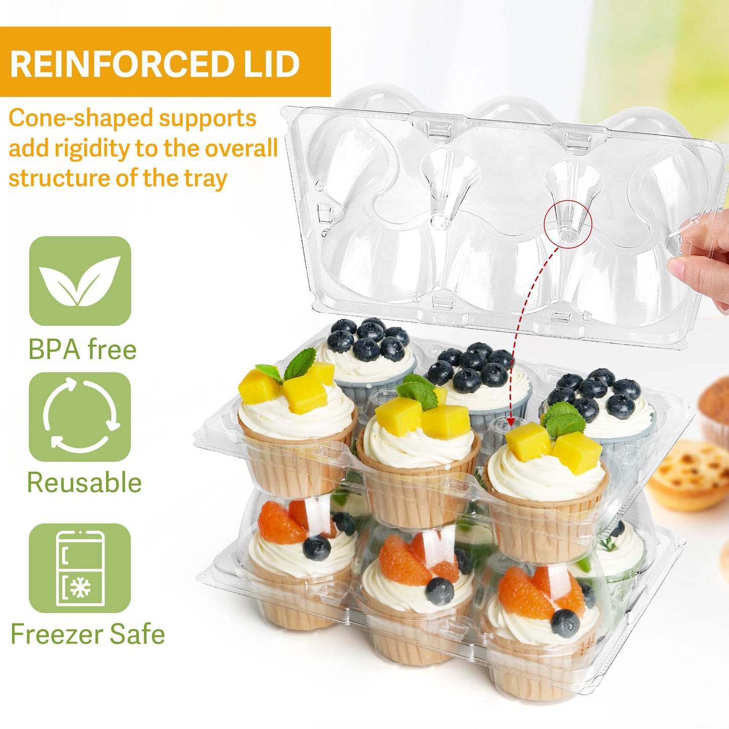 LotFancy Cupcake Containers 6 Count, 40 Pack, Half Dozen Clear Cupcake Boxes, Plastic Muffin Holders with Detachable Tall Dome Lid, Disposable Cupcake Carriers, BPA Free, Standard Size