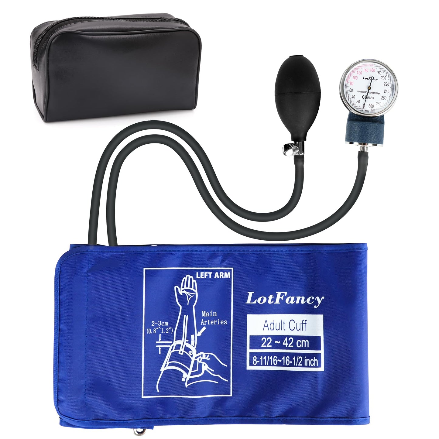 LotFancy Manual Aneroid Sphygmomanometer, Professional Manual Blood Pressure Monitor, 8.7''-16.5'', Adult & Pediatric Child BP Cuff, with Zipper Case, Blue