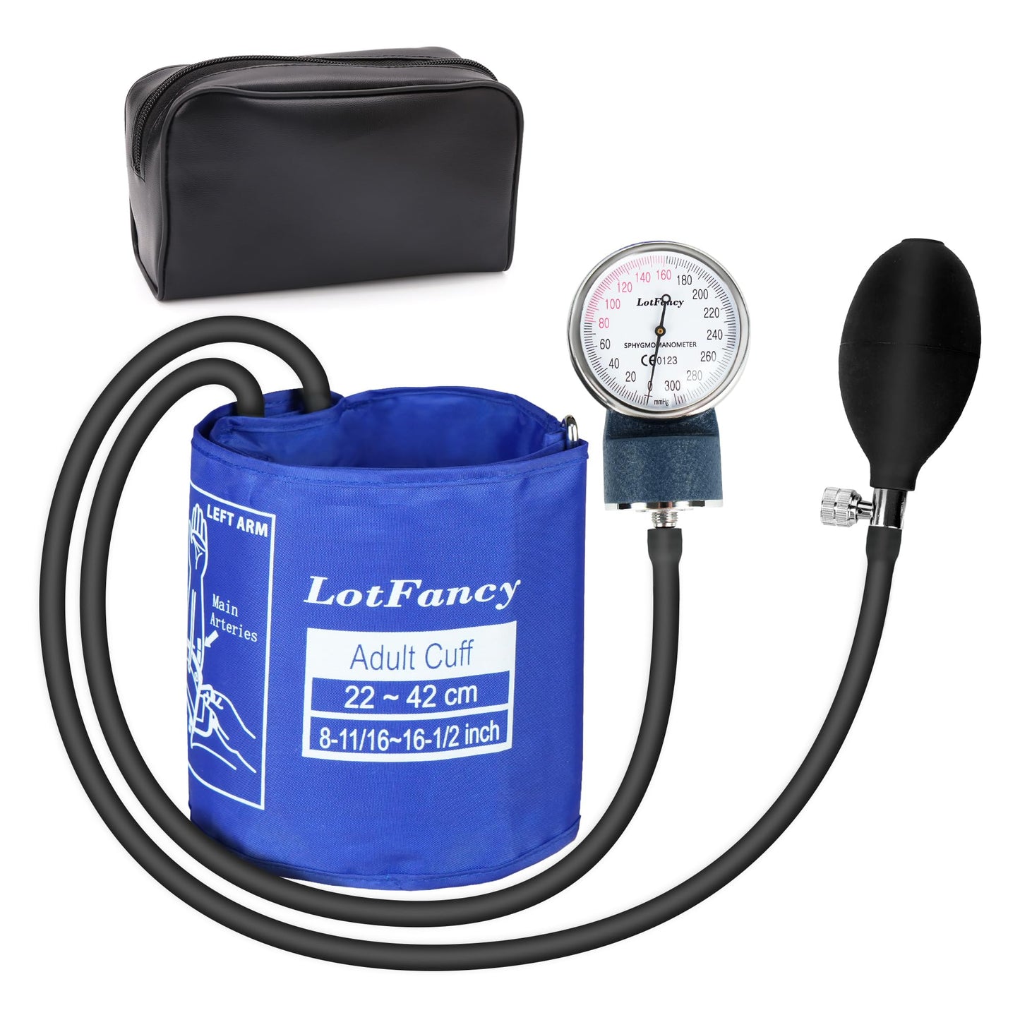 LotFancy Manual Aneroid Sphygmomanometer, Professional Manual Blood Pressure Monitor, 8.7''-16.5'', Adult & Pediatric Child BP Cuff, with Zipper Case, Blue
