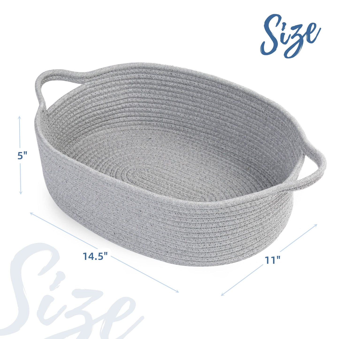 Prime Pets Dog Toy Basket, Cotton Rope Storage Basket with Handles, 14.5" x 11" x 5" H, Small Woven Storage Bin for Puppy Cat Pet Supplies, Grey