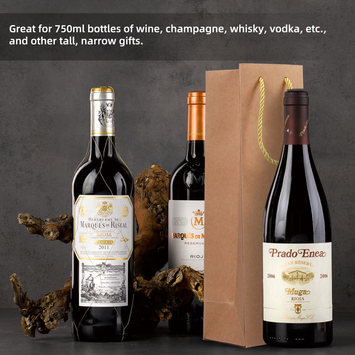 LotFancy Kraft Wine Bags 12 Pack, 4"x4"x14" Brown Wine Gift Bags with Handles, Perfect for Christmas, Wedding, Birthday Party, Housewarming