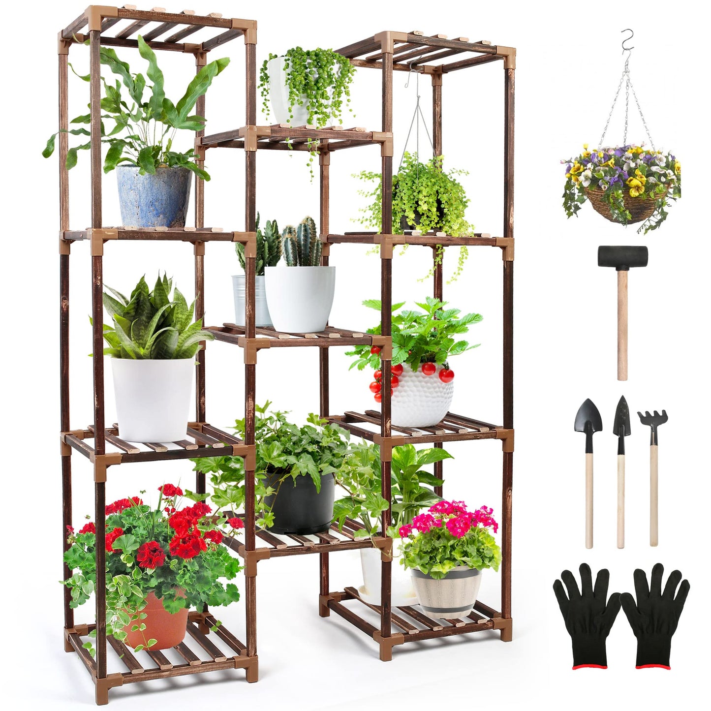 LotFancy Plant Stand Indoor Outdoor, Large Tall Wood Plant Shelf for Multiple Plants, Plant Display Rack Flower Stand for Living Room Patio Corner Balcony Office