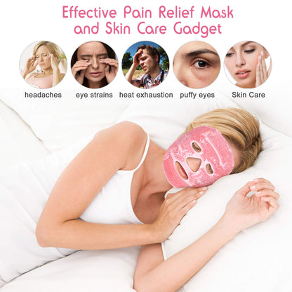 Ice Mask, Gel Eye Face Mask, Hot Cold Therapy for Migraines, Headache, Stress, Sinus Pain, Puffy Eyes, Dark Circles, Skin Care, Soft Fabric, Reusable, Pink