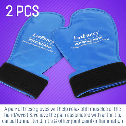 LotFancy Hand Ice Pack, 1 Pair, Hot Cold Therapy Gloves, Reusable Cool Heat Cold Mittens Compress for Hands Wrists Fingers, Gel Ice Gloves for Injuries, Arthritis, Carpal Tunnel Pain, Flannel Lining