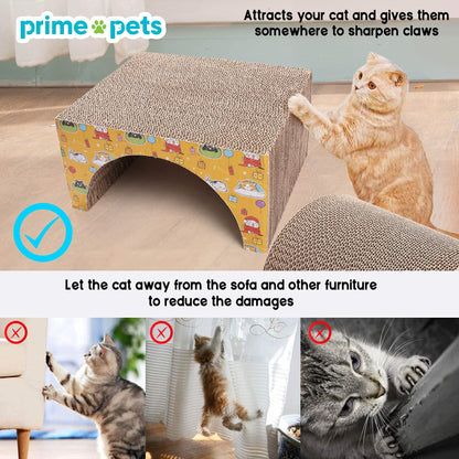 Prime Pets Cat Scratcher Cardboard Lounge, Removable Cat Scratching Couch with Catnip and Ball Toys, Reversible Corrugated Cat Scratch Board Sofa Bed for Cats Kitty Kitten