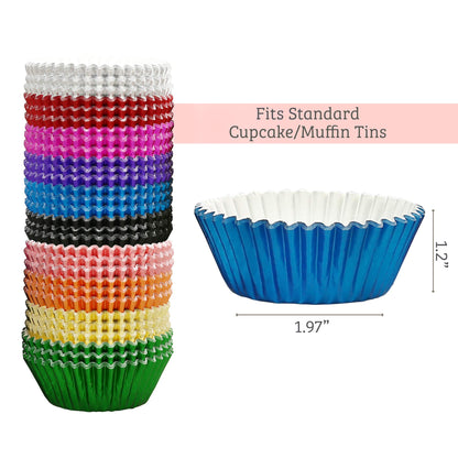 LotFancy Foil Cupcake Liners, 500pc Standard Size Muffin Liners, Metallic Cupcake Wrappers, Disposable Baking Cups Paper for Wedding, Birthday, Party, Baby Shower Boy Girl, 10 Colors