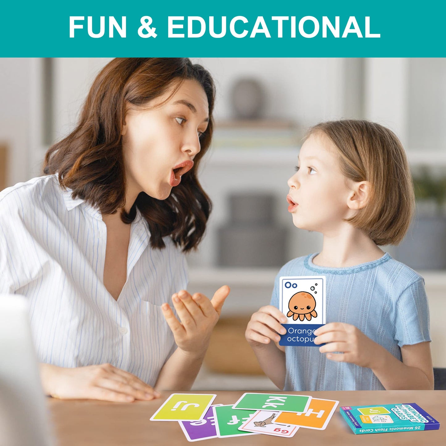 LotFancy ABC Flash Cards for Toddlers 2-4, Jumbo Size, 26 Letters, Mnemonic Alphabet Learning Cards, Educational Flashcards for Kids in Pre-k, Kindergarten