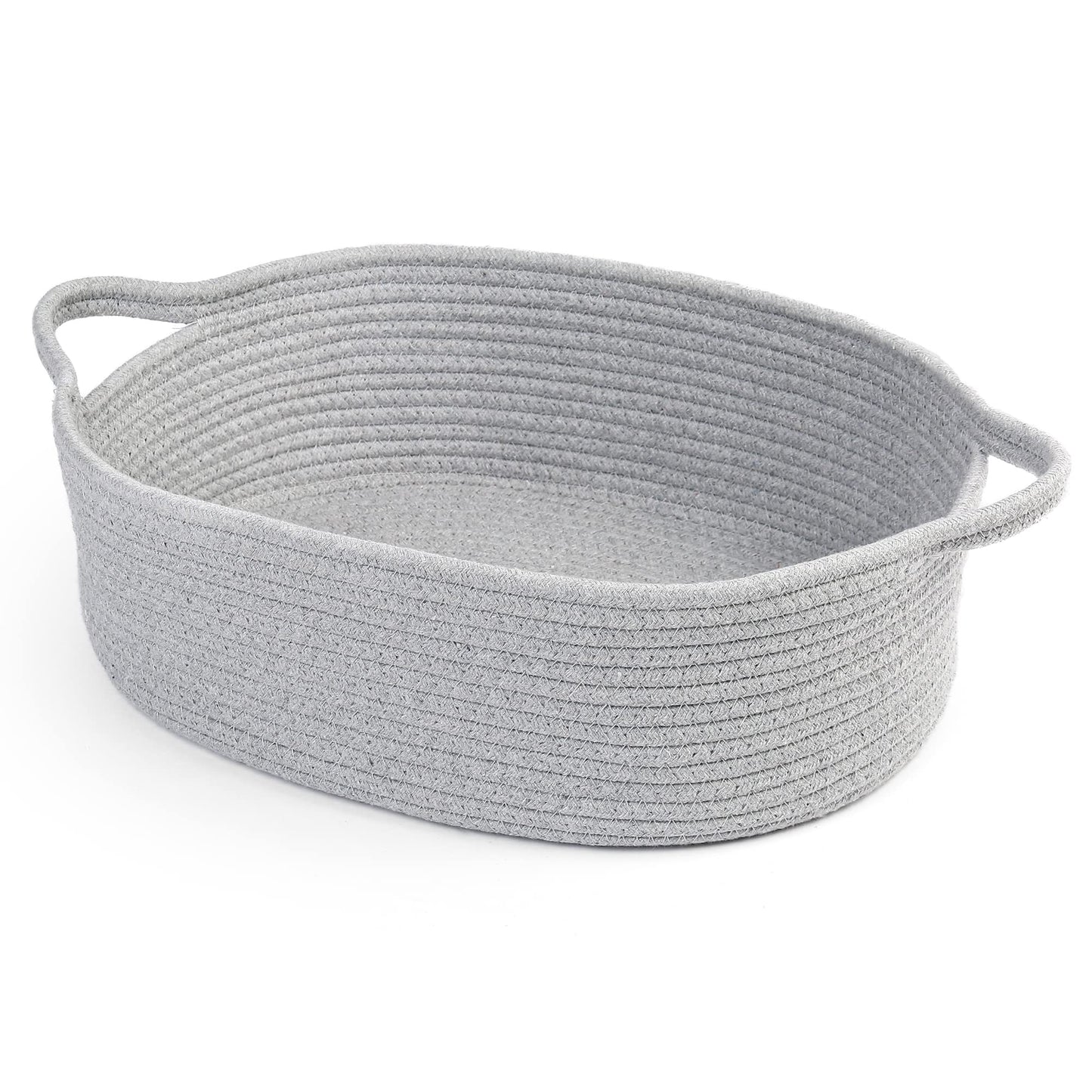 Prime Pets Dog Toy Basket, Cotton Rope Storage Basket with Handles, 14.5" x 11" x 5" H, Small Woven Storage Bin for Puppy Cat Pet Supplies, Grey